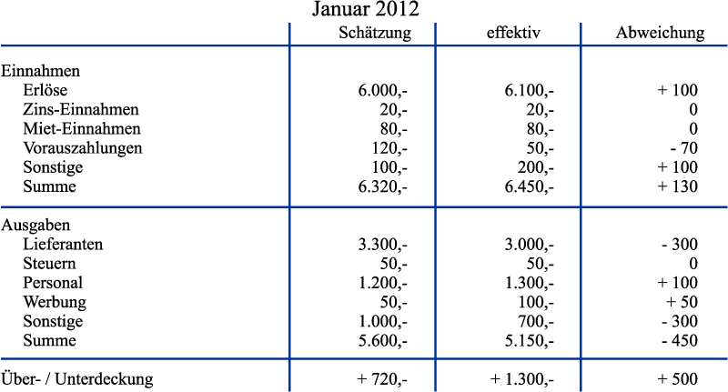 Schätzung Einnahmen Ausgaben